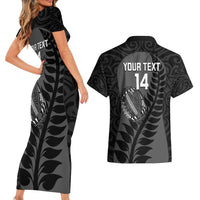 Custom New Zealand Silver Fern Rugby 2025 Couples Matching Short Sleeve Bodycon Dress and Hawaiian Shirt Go Champions Aotearoa Maori Black
