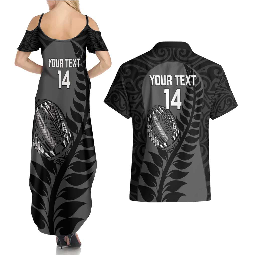 Custom New Zealand Silver Fern Rugby 2025 Couples Matching Summer Maxi Dress and Hawaiian Shirt Go Champions Aotearoa Maori Black