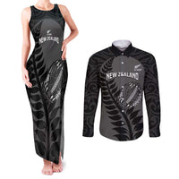 Custom New Zealand Silver Fern Rugby 2025 Couples Matching Tank Maxi Dress and Long Sleeve Button Shirt Go Champions Aotearoa Maori Black