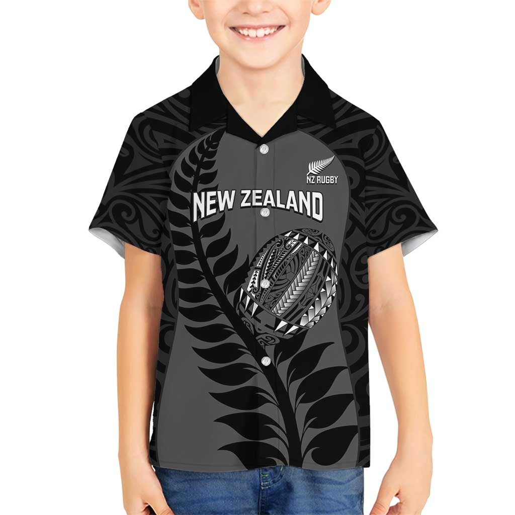 Custom New Zealand Silver Fern Rugby 2025 Family Matching Long Sleeve Bodycon Dress and Hawaiian Shirt Go Champions Aotearoa Maori Black