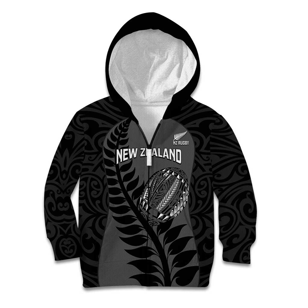 Custom New Zealand Silver Fern Rugby 2025 Kid Hoodie Go Champions Aotearoa Maori Black