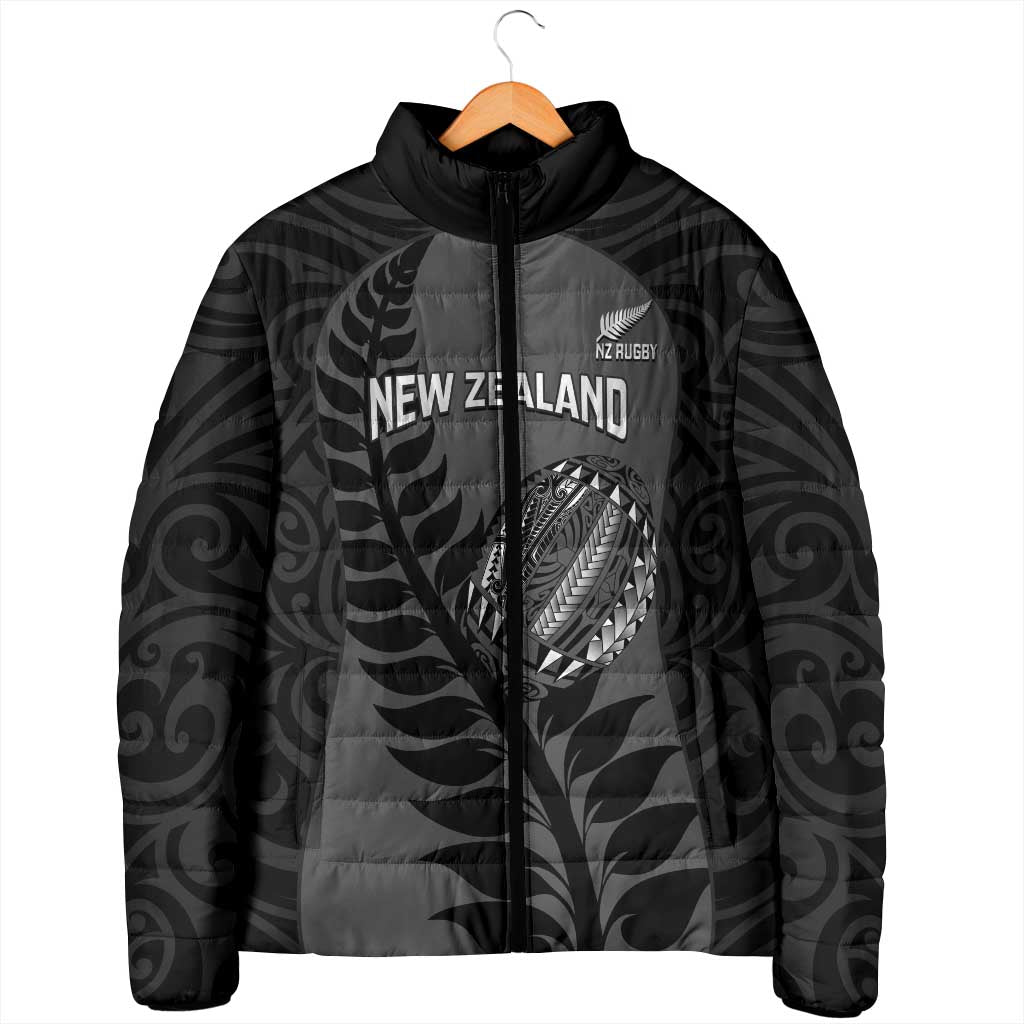 Custom New Zealand Silver Fern Rugby 2025 Padded Jacket Go Champions Aotearoa Maori Black - Polynesian Pride