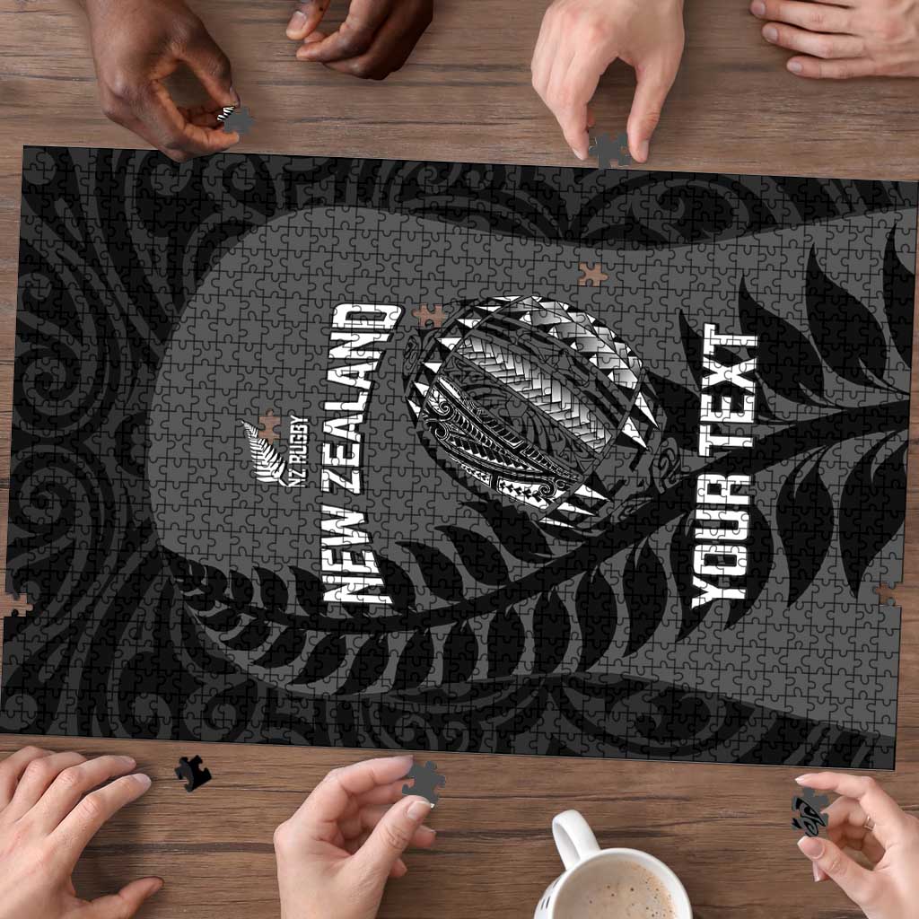 Custom New Zealand Silver Fern Rugby 2025 Puzzle Go Champions Aotearoa Maori Black - Polynesian Pride