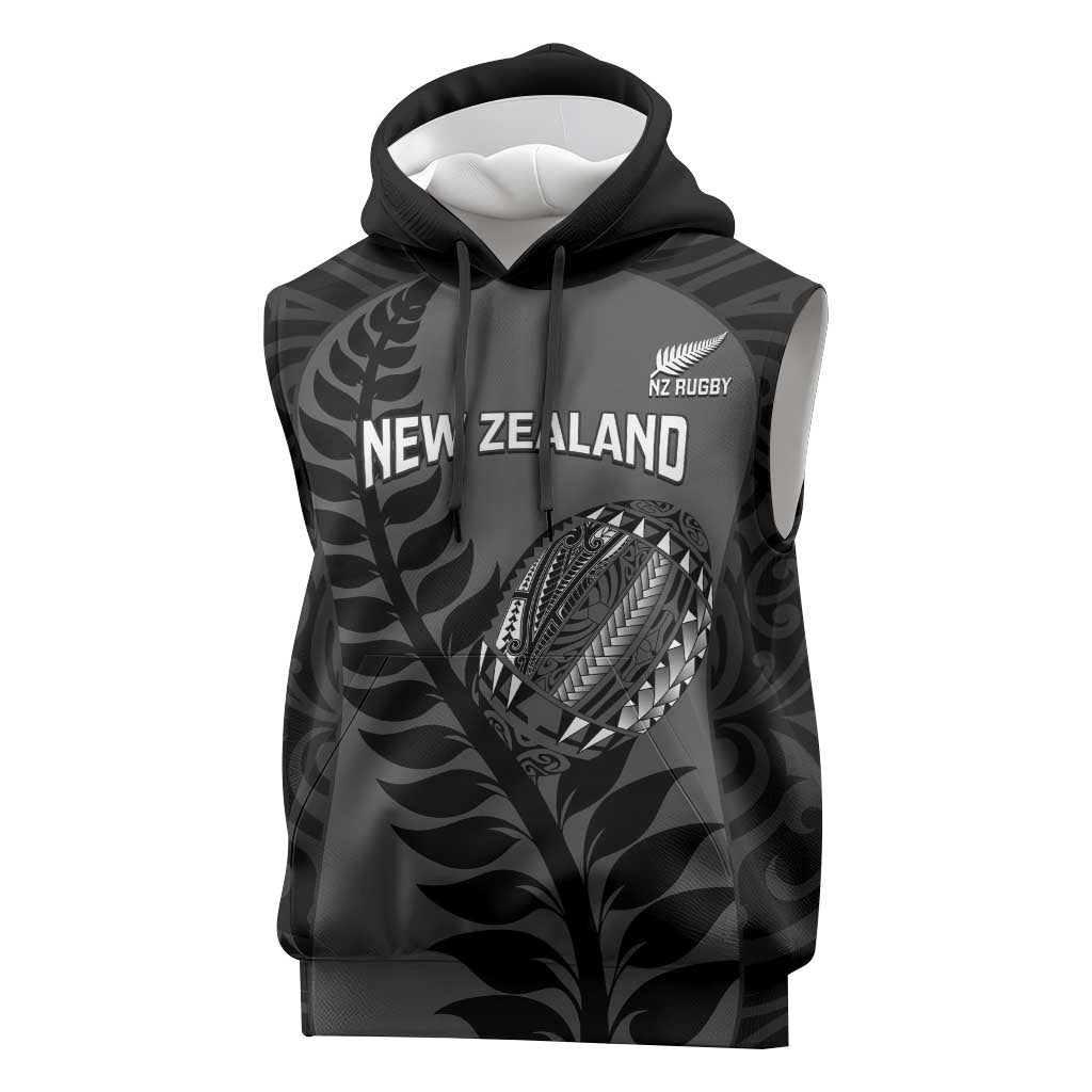 Custom New Zealand Silver Fern Rugby 2025 Sleeveless Hoodie Go Champions Aotearoa Maori Black - Polynesian Pride