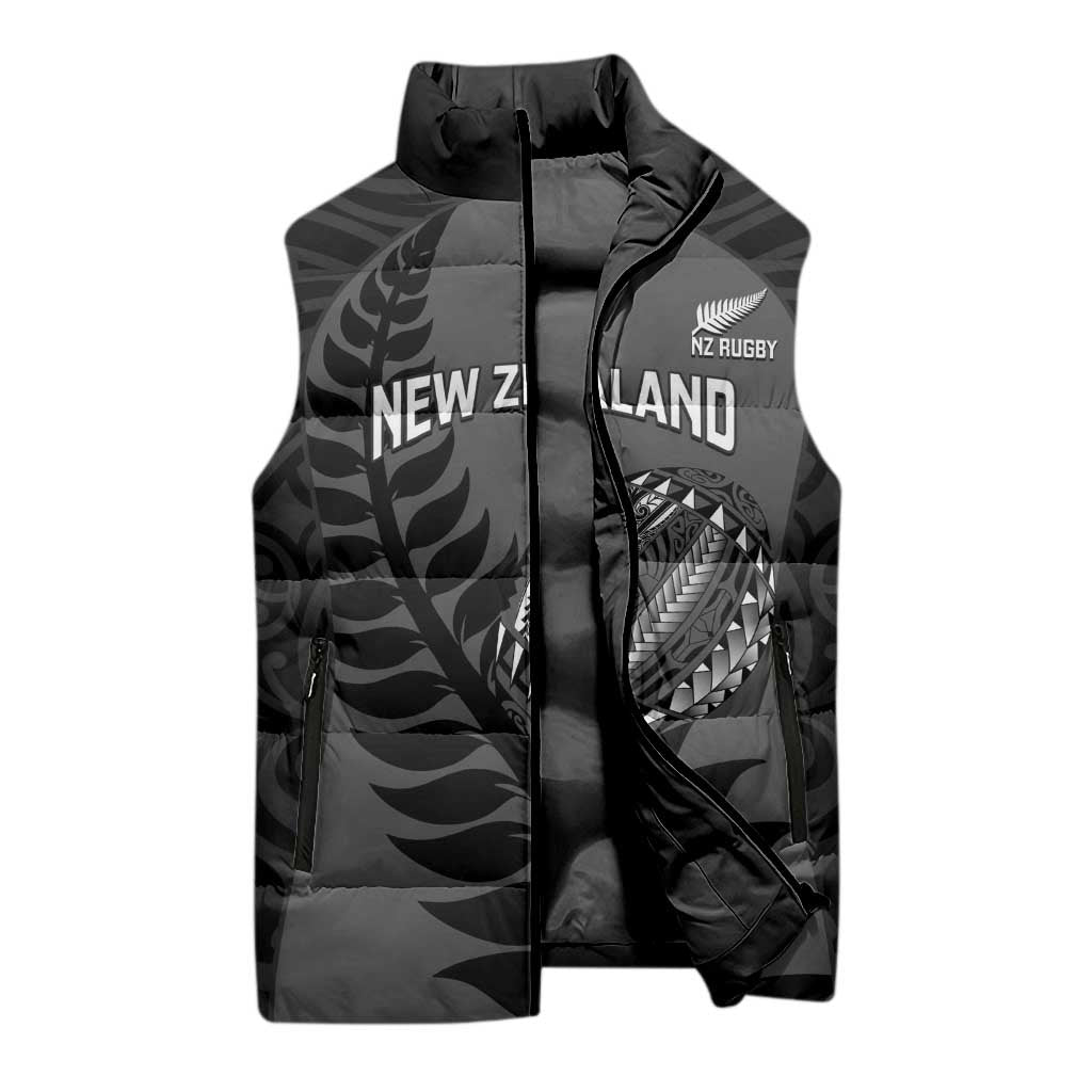 Custom New Zealand Silver Fern Rugby 2025 Sleeveless Puffer Jacket Go Champions Aotearoa Maori Black - Polynesian Pride