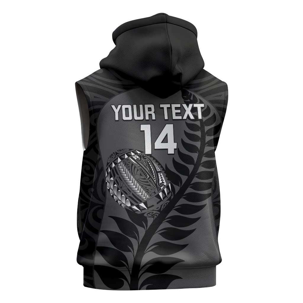 Custom New Zealand Silver Fern Rugby 2025 Sleeveless Zip Hoodie Go Champions Aotearoa Maori Black - Polynesian Pride