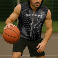 Custom New Zealand Silver Fern Rugby 2025 Sleeveless Zip Hoodie Go Champions Aotearoa Maori Black - Polynesian Pride