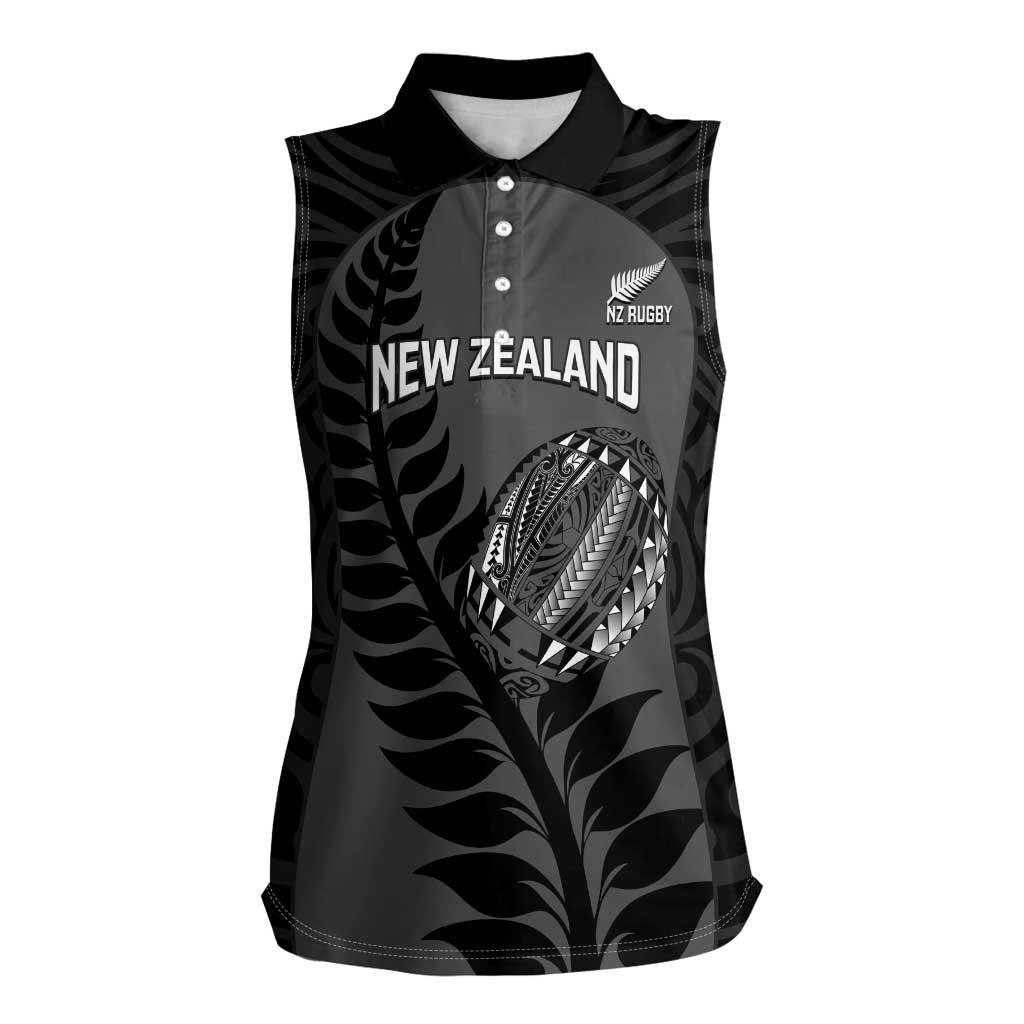 Custom New Zealand Silver Fern Rugby 2025 Women Sleeveless Polo Shirt Go Champions Aotearoa Maori Black