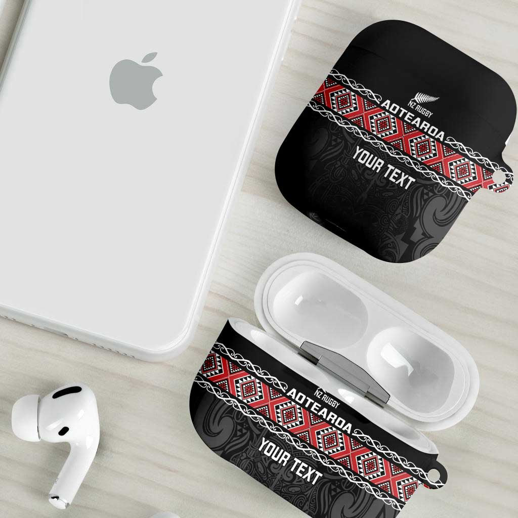Custom New Zealand Silver Fern Rugby AirPods Case All Black Maori Taniko Pattern - Polynesian Pride