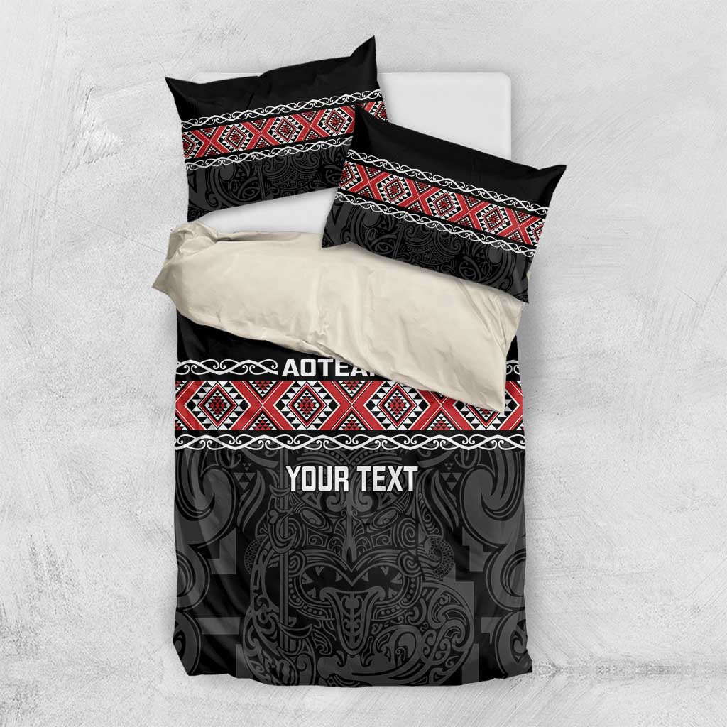 Custom New Zealand Silver Fern Rugby Bedding Set All Black Maori Taniko Pattern