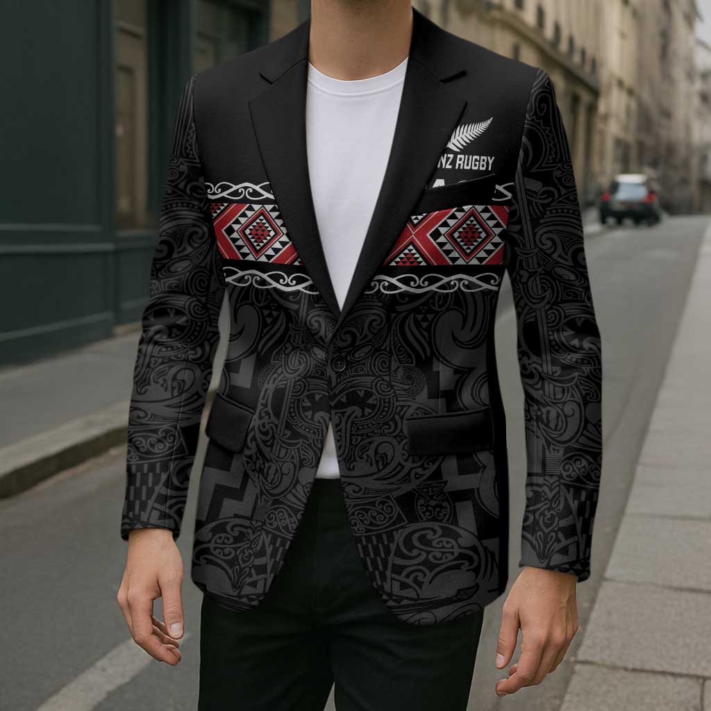 Custom New Zealand Silver Fern Rugby Blazer All Black Maori Taniko Pattern - Polynesian Pride