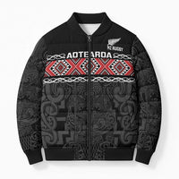 Custom New Zealand Silver Fern Rugby Bomber Puffer Jacket All Black Maori Taniko Pattern - Polynesian Pride