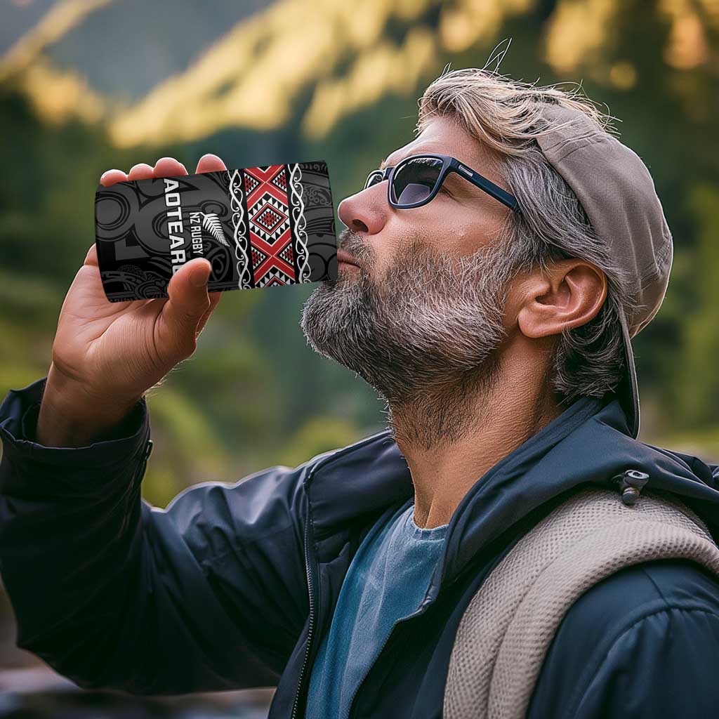 Custom New Zealand Silver Fern Rugby 4 in 1 Can Cooler Tumbler All Black Maori Taniko Pattern