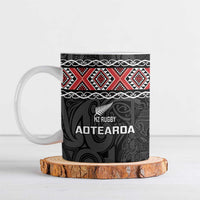 Custom New Zealand Silver Fern Rugby Ceramic Mug All Black Maori Taniko Pattern - Polynesian Pride