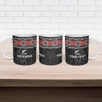 Custom New Zealand Silver Fern Rugby Ceramic Mug All Black Maori Taniko Pattern - Polynesian Pride