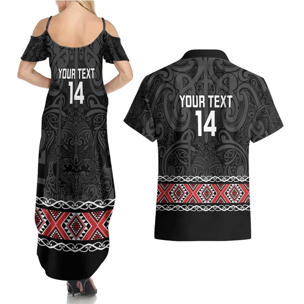 Custom New Zealand Silver Fern Rugby Couples Matching Summer Maxi Dress and Hawaiian Shirt All Black Maori Taniko Pattern