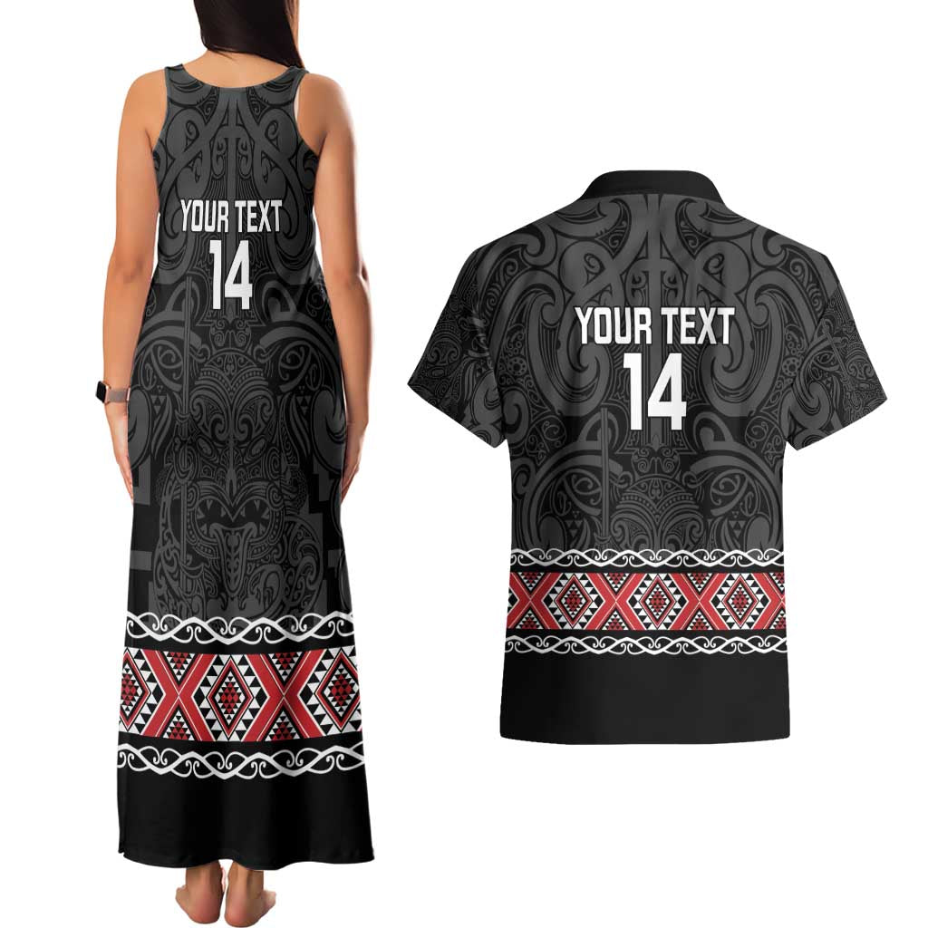 Custom New Zealand Silver Fern Rugby Couples Matching Tank Maxi Dress and Hawaiian Shirt All Black Maori Taniko Pattern