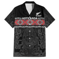 Custom New Zealand Silver Fern Rugby Family Matching Off The Shoulder Long Sleeve Dress and Hawaiian Shirt All Black Maori Taniko Pattern