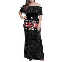 Custom New Zealand Silver Fern Rugby Family Matching Off Shoulder Maxi Dress and Hawaiian Shirt All Black Maori Taniko Pattern
