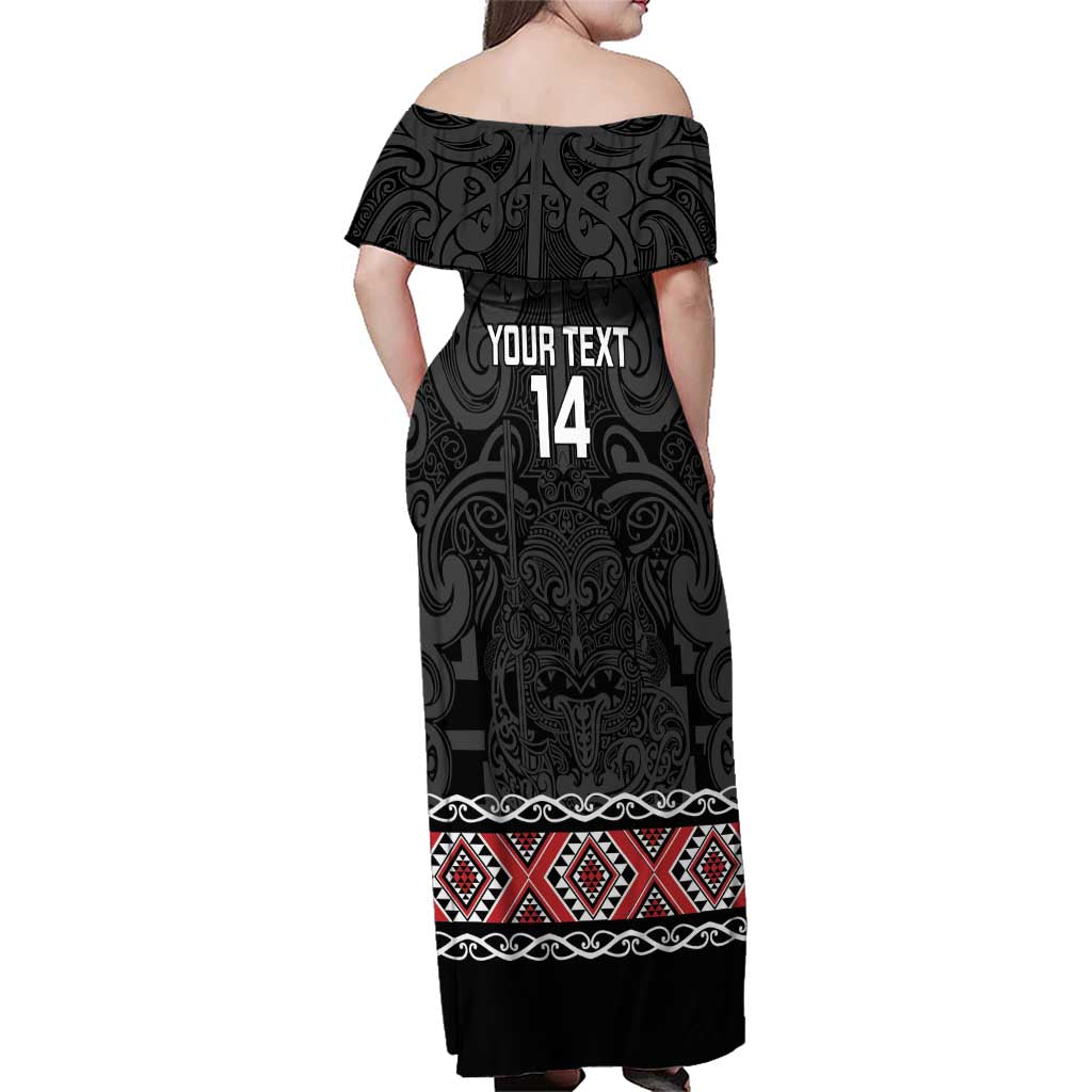 Custom New Zealand Silver Fern Rugby Family Matching Off Shoulder Maxi Dress and Hawaiian Shirt All Black Maori Taniko Pattern
