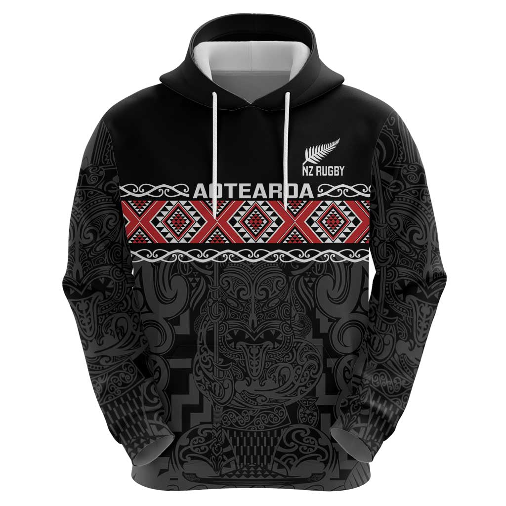 Custom New Zealand Silver Fern Rugby Hoodie All Black Maori Taniko Pattern