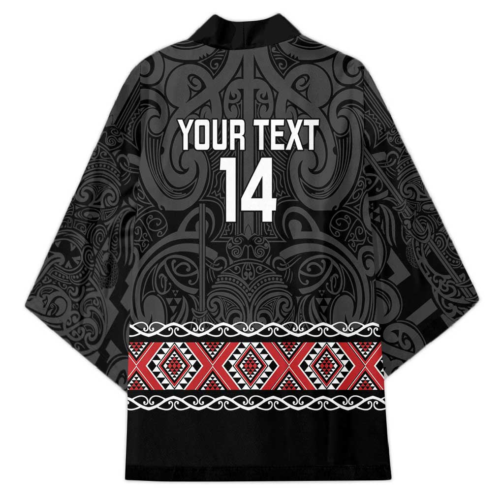 Custom New Zealand Silver Fern Rugby Kimono All Black Maori Taniko Pattern - Polynesian Pride