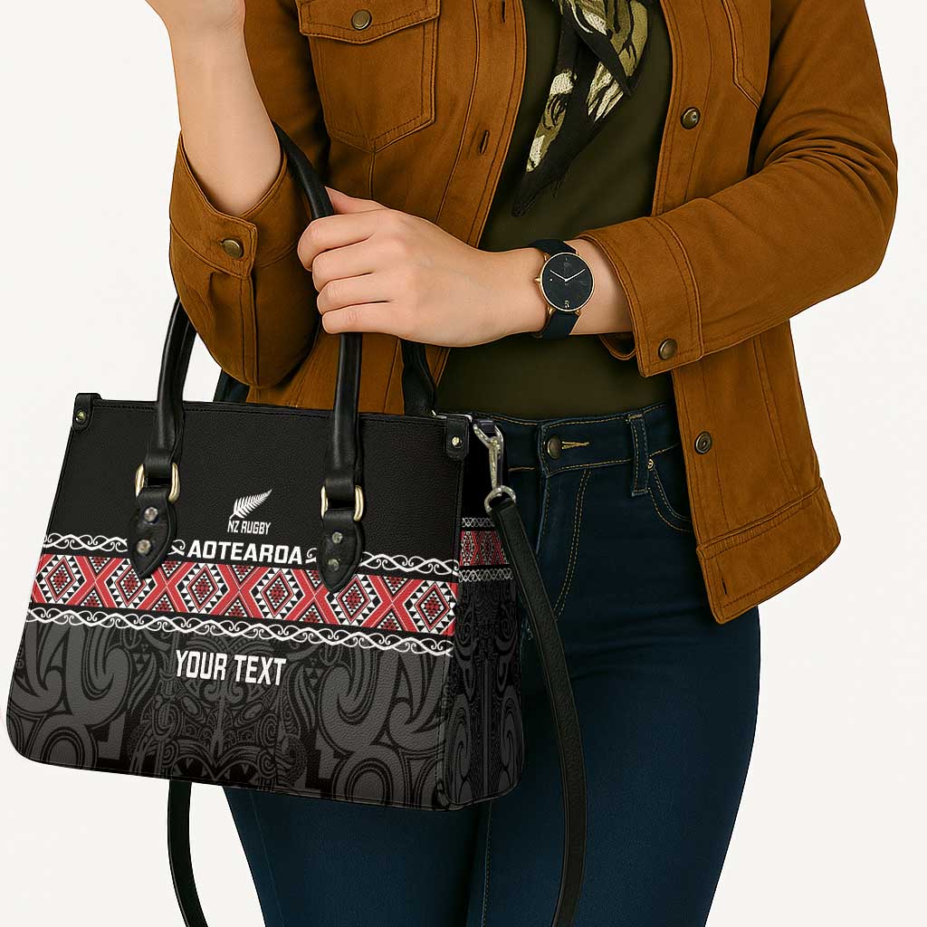 Custom New Zealand Silver Fern Rugby Leather Bag All Black Maori Taniko Pattern - Polynesian Pride