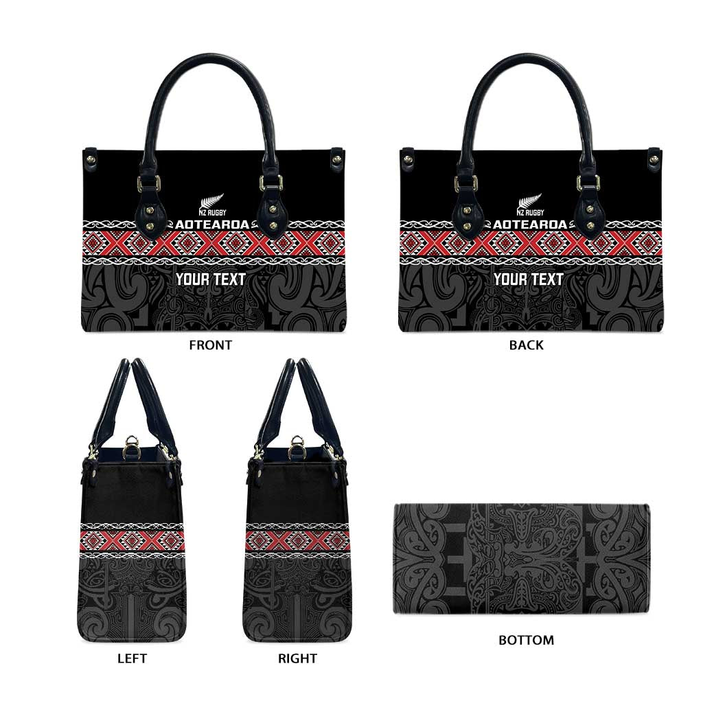 Custom New Zealand Silver Fern Rugby Leather Bag All Black Maori Taniko Pattern - Polynesian Pride