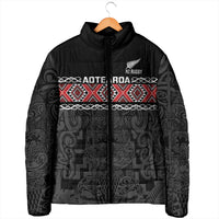 Custom New Zealand Silver Fern Rugby Padded Jacket All Black Maori Taniko Pattern - Polynesian Pride