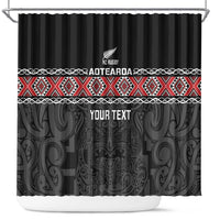 Custom New Zealand Silver Fern Rugby Shower Curtain All Black Maori Taniko Pattern