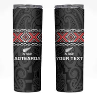 Custom New Zealand Silver Fern Rugby Skinny Tumbler All Black Maori Taniko Pattern