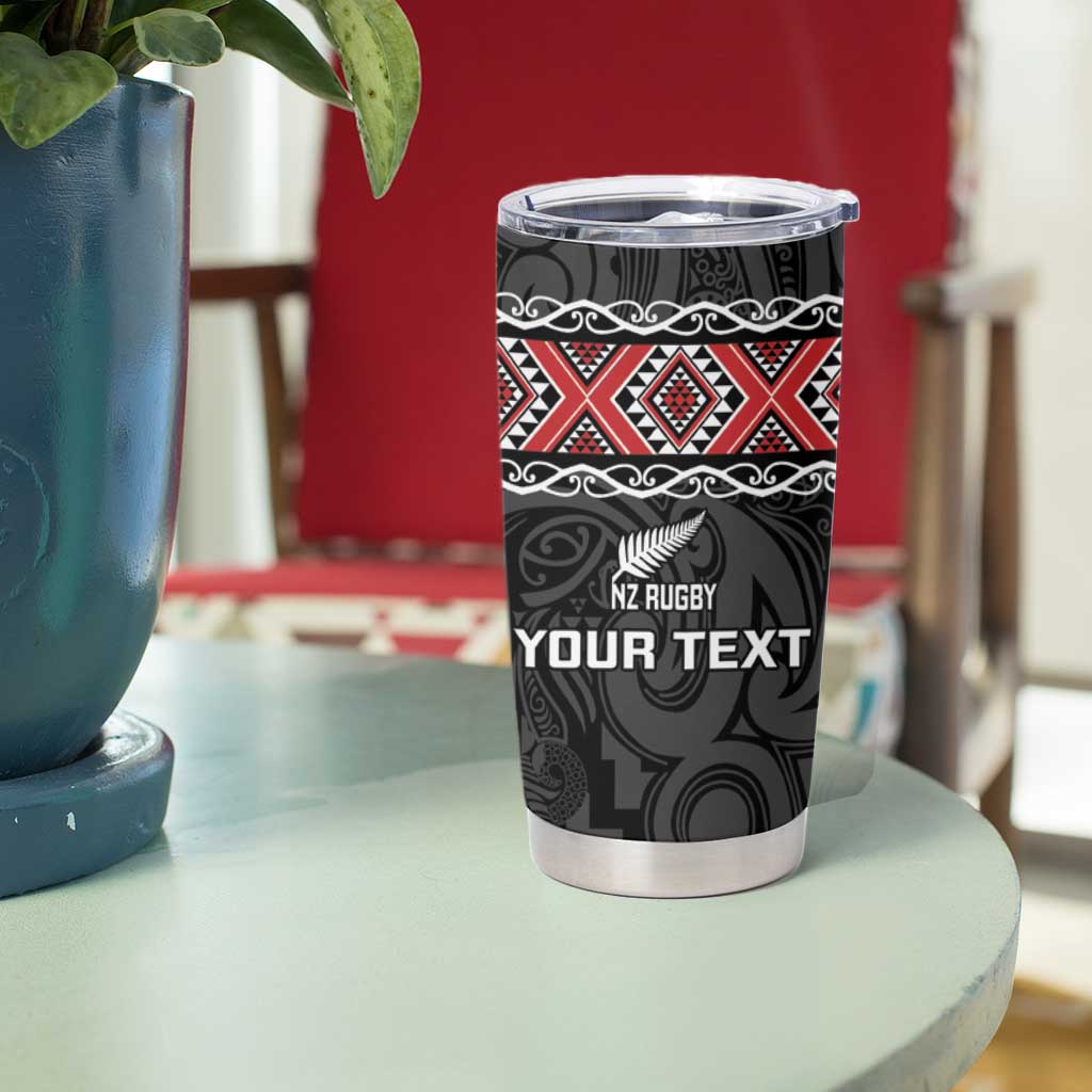 Custom New Zealand Silver Fern Rugby Tumbler Cup All Black Maori Taniko Pattern