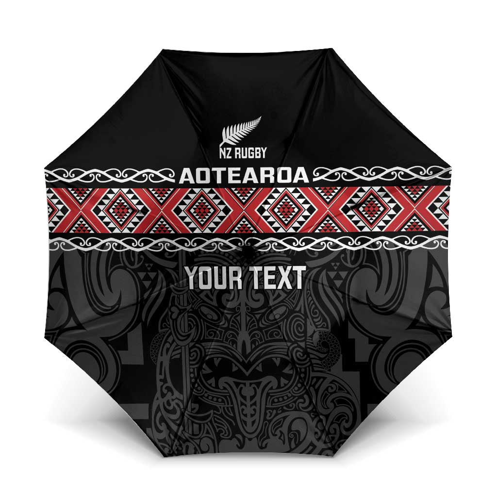 Custom New Zealand Silver Fern Rugby Umbrella All Black Maori Taniko Pattern - Polynesian Pride