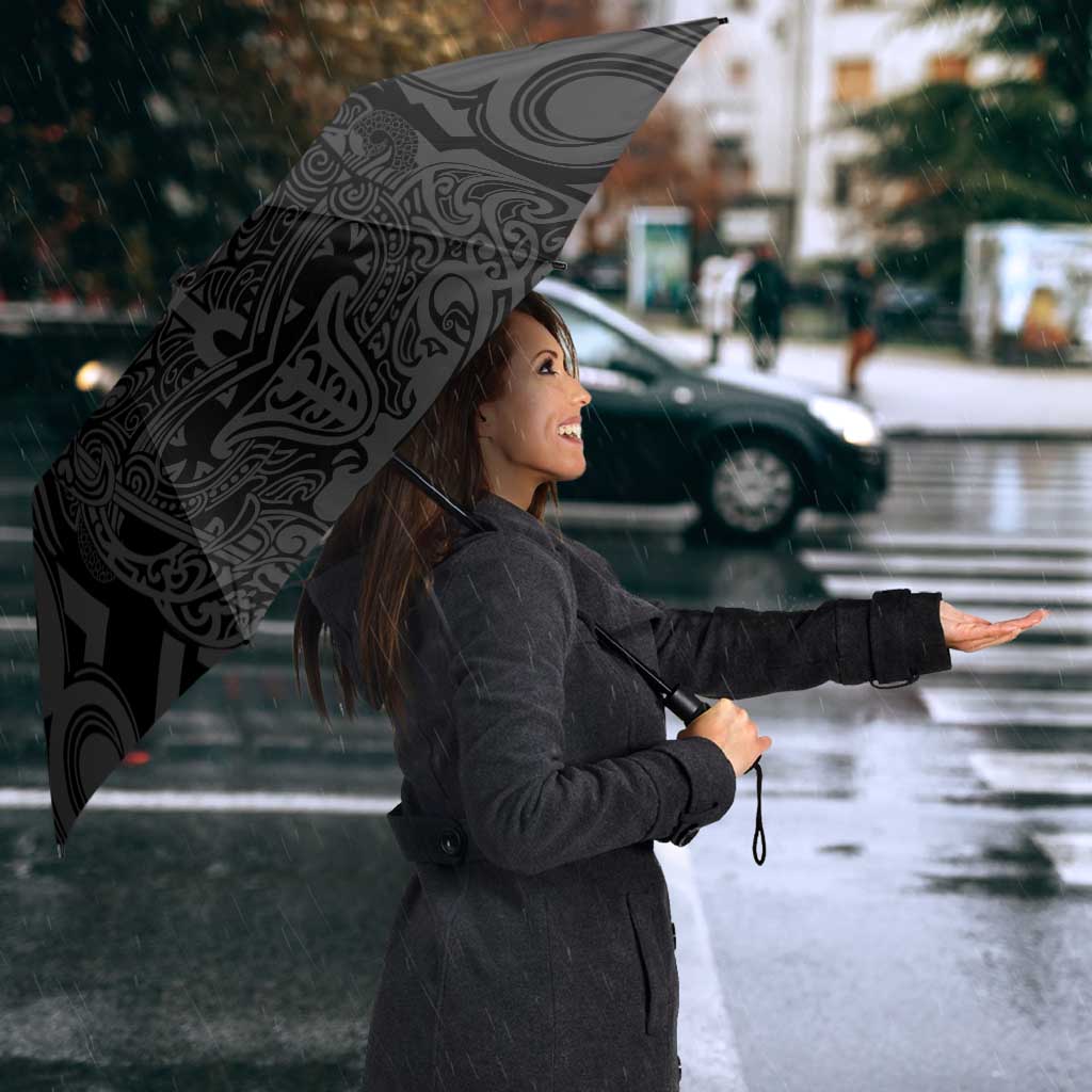 Custom New Zealand Silver Fern Rugby Umbrella All Black Maori Taniko Pattern - Polynesian Pride