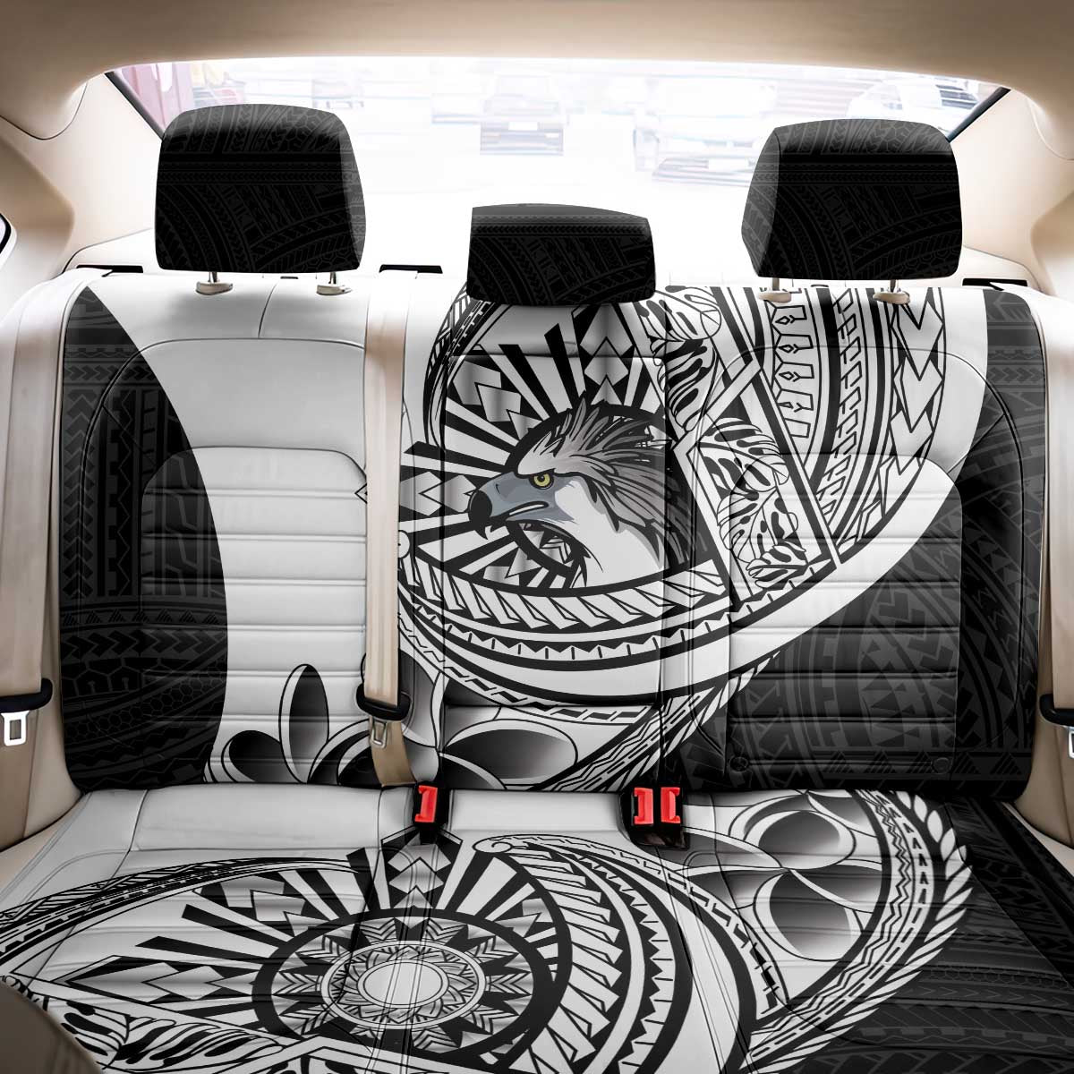 Philippines Eagle Sun Back Car Seat Cover Filipino Agila Polynesian Tattoo Black Color