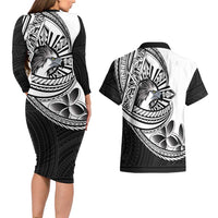Philippines Eagle Sun Couples Matching Long Sleeve Bodycon Dress and Hawaiian Shirt Filipino Agila Polynesian Tattoo Black Color