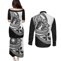 Philippines Eagle Sun Couples Matching Puletasi and Long Sleeve Button Shirt Filipino Agila Polynesian Tattoo Black Color LT14 - Polynesian Pride