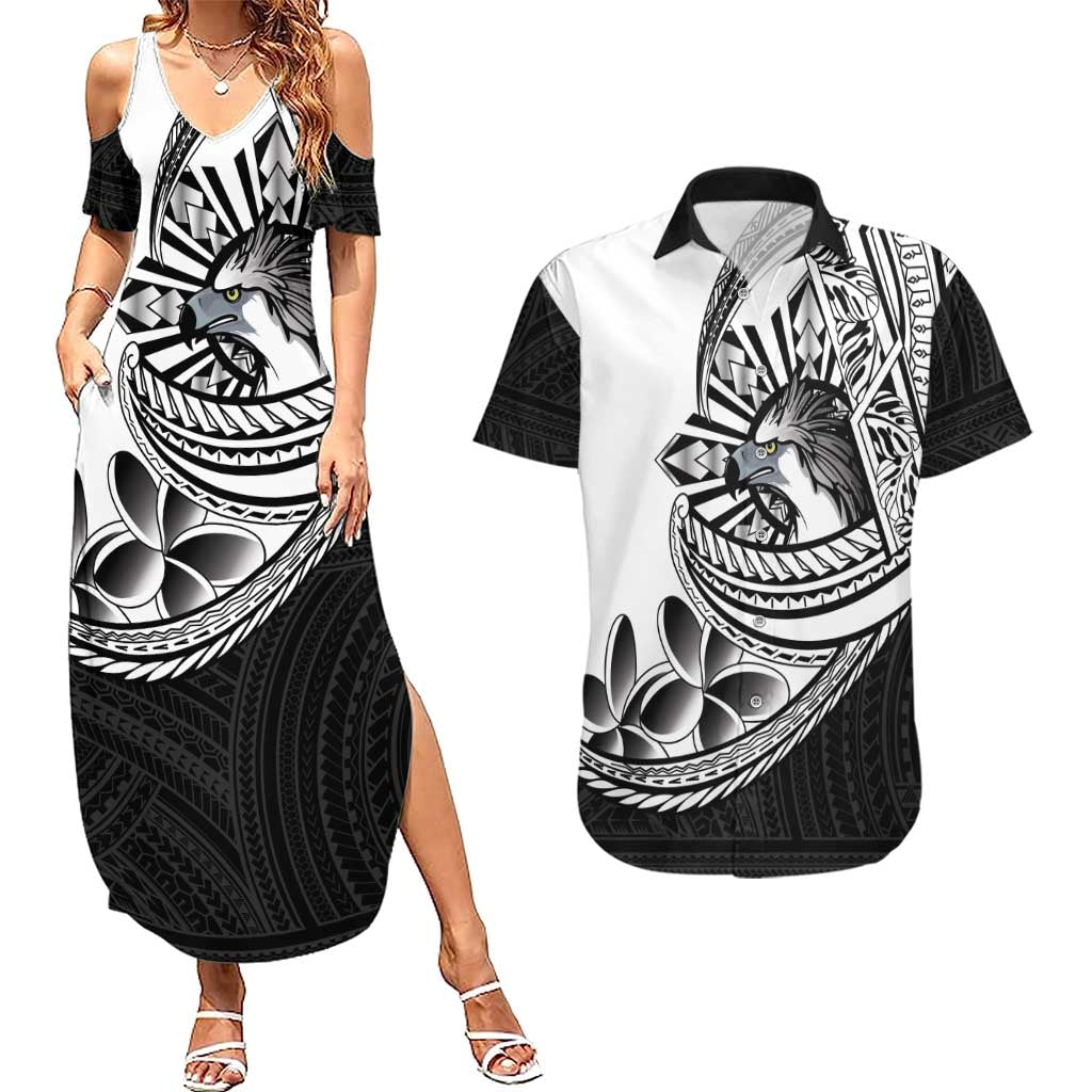 Philippines Eagle Sun Couples Matching Summer Maxi Dress and Hawaiian Shirt Filipino Agila Polynesian Tattoo Black Color LT14 Black - Polynesian Pride