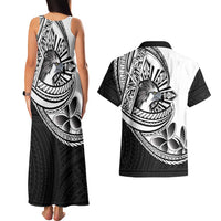 Philippines Eagle Sun Couples Matching Tank Maxi Dress and Hawaiian Shirt Filipino Agila Polynesian Tattoo Black Color