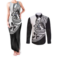 Philippines Eagle Sun Couples Matching Tank Maxi Dress and Long Sleeve Button Shirt Filipino Agila Polynesian Tattoo Black Color