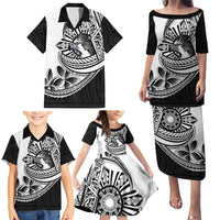 Philippines Eagle Sun Family Matching Puletasi and Hawaiian Shirt Filipino Agila Polynesian Tattoo Black Color
