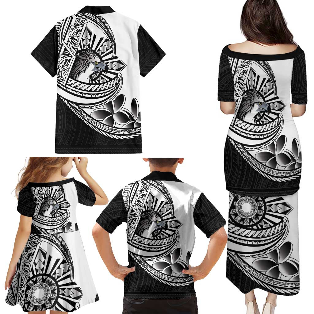 Philippines Eagle Sun Family Matching Puletasi and Hawaiian Shirt Filipino Agila Polynesian Tattoo Black Color