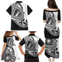 Philippines Eagle Sun Family Matching Puletasi and Hawaiian Shirt Filipino Agila Polynesian Tattoo Black Color
