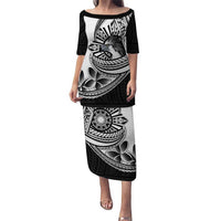 Philippines Eagle Sun Family Matching Puletasi and Hawaiian Shirt Filipino Agila Polynesian Tattoo Black Color