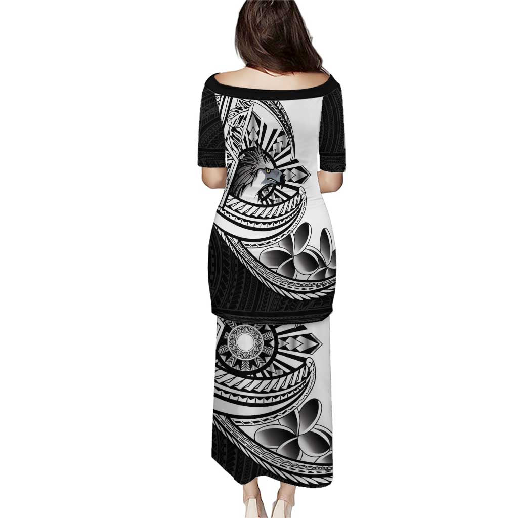 Philippines Eagle Sun Family Matching Puletasi and Hawaiian Shirt Filipino Agila Polynesian Tattoo Black Color