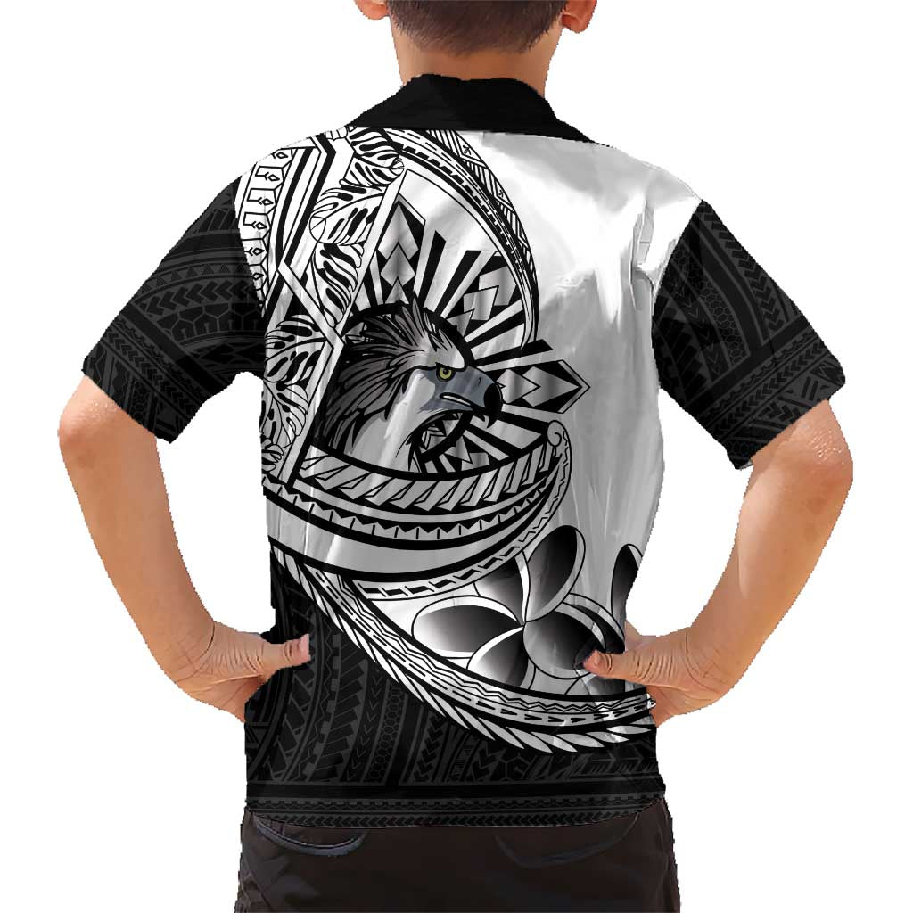 Philippines Eagle Sun Family Matching Tank Maxi Dress and Hawaiian Shirt Filipino Agila Polynesian Tattoo Black Color