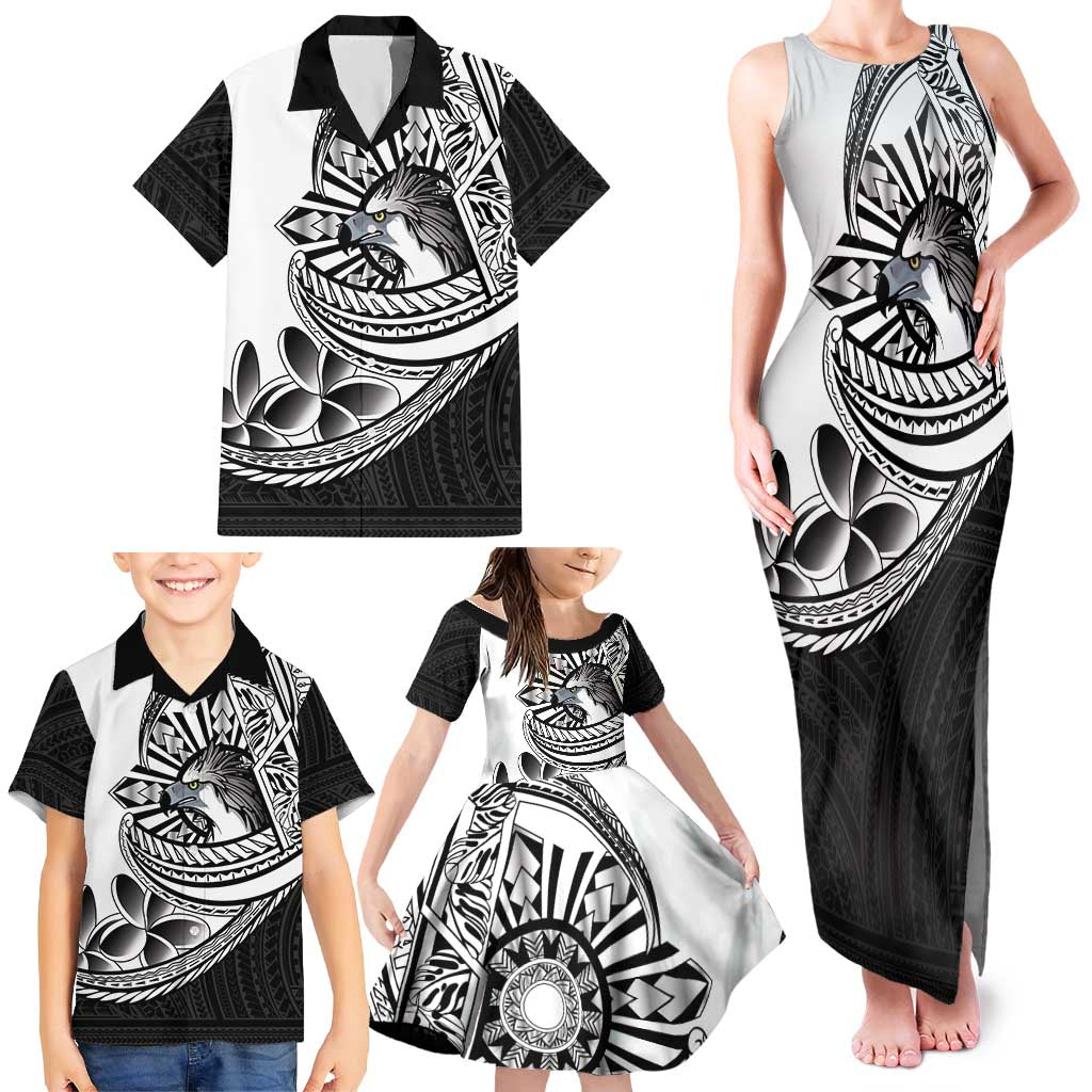 Philippines Eagle Sun Family Matching Tank Maxi Dress and Hawaiian Shirt Filipino Agila Polynesian Tattoo Black Color