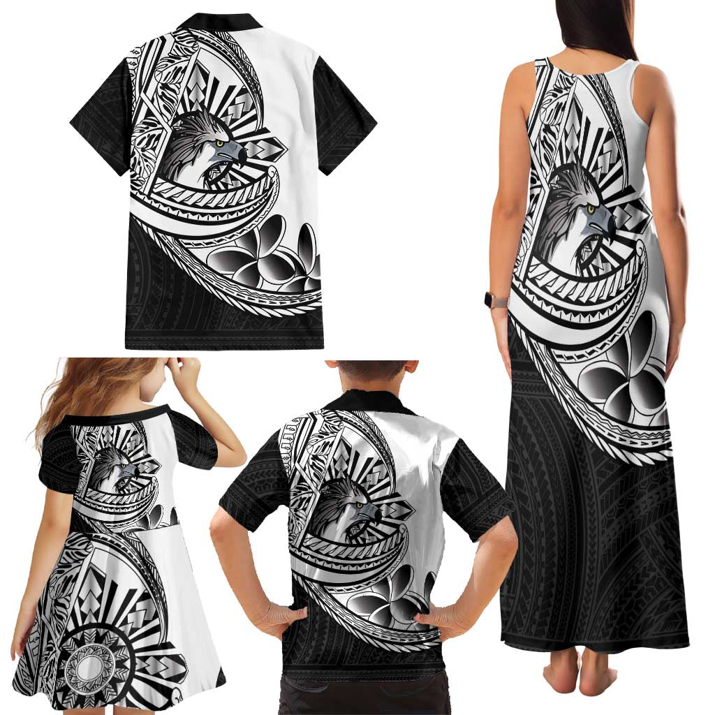 Philippines Eagle Sun Family Matching Tank Maxi Dress and Hawaiian Shirt Filipino Agila Polynesian Tattoo Black Color