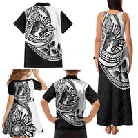 Philippines Eagle Sun Family Matching Tank Maxi Dress and Hawaiian Shirt Filipino Agila Polynesian Tattoo Black Color