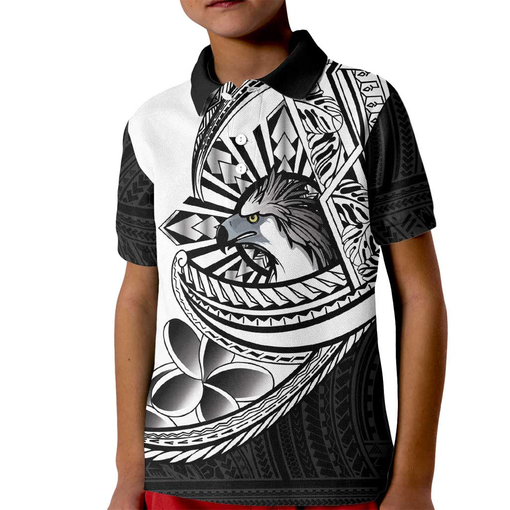Philippines Eagle Sun Kid Polo Shirt Filipino Agila Polynesian Tattoo Black Color